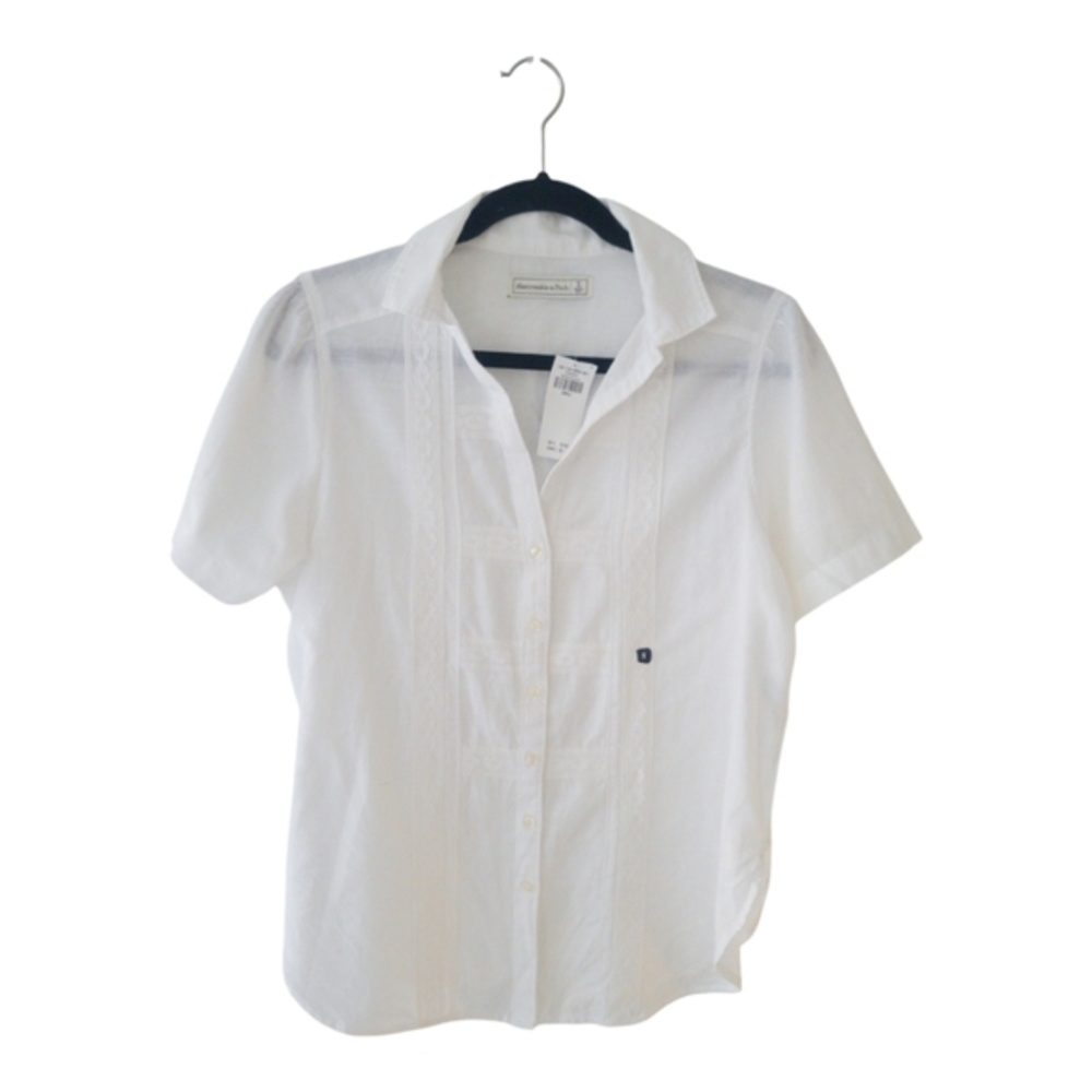 NWT Abercrombie & Fitch White Women's Short Sleeve Shirt Embroidered in Size S